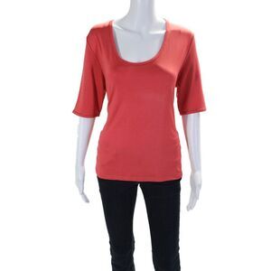 Feraud Womens Silk Scoop Neck Short Sleeve Basic Top Red Size 16